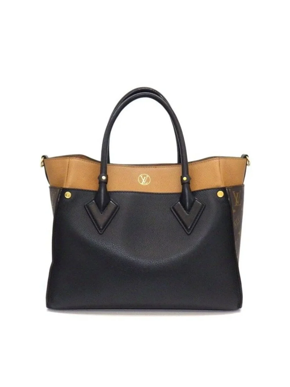 Louis Vuitton Tote Bag on My Side MM Monogram Canvas Black Grain Calfskin